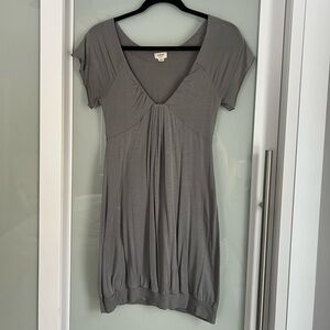 Wilfred Aritzia Tencel Blend Gray Deep-V Dress